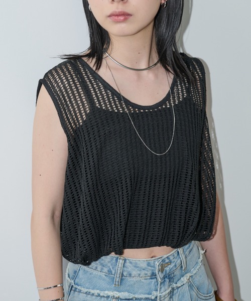 Aunt Marie's（アントマリーズ）の「メッシュバルーンノースリーブトップス（Tシャツ/カットソー・レディース・ホワイト/ブラック・FREE）」の17枚目の写真