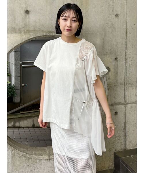 MURUA(ムルーア)の「ドッキングオーバーTシャツ(Tシャツ/カットソー・レディース・ホワイト/ブラック・FREE)」の3枚目の写真