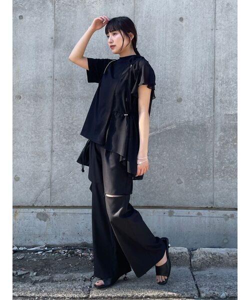 MURUA(ムルーア)の「ドッキングオーバーTシャツ(Tシャツ/カットソー・レディース・ホワイト/ブラック・FREE)」の10枚目の写真