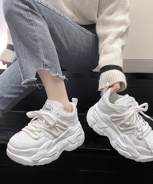 Lace Ladies(レースレディース)の「メッシュ ワイド レースアップ 超厚底 アグリーシューズ(スニーカー・レディース・アイボリー/ホワイト・22.5/23/23.5/24/24.5/ 25)」の17枚目の写真