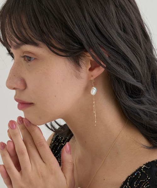 JUPITER（ジュピター）の「【K10】バロックパールチェーンピアス 