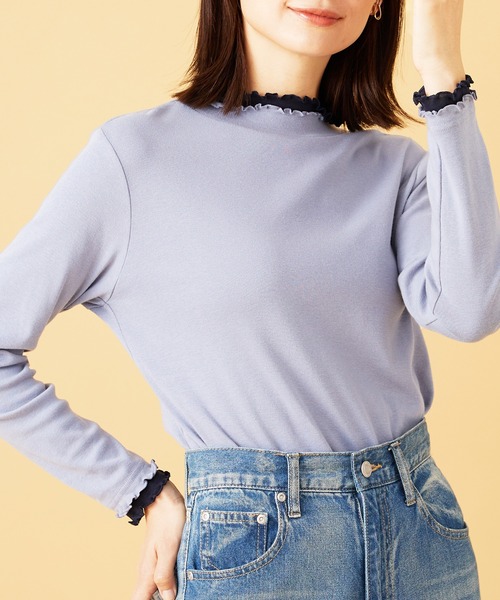 BELLUNA PLUS(ベルーナ)の「重ね着風フリル衿プルオーバー(Tシャツ/カットソー・レディース・モカ/イエロー系/ブラック系/オフホワイト/ネイビー系/ライラック系1・MEDIUM/LARGE/X-LARGE)」の6枚目の写真