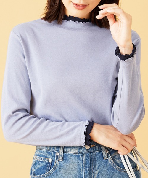 BELLUNA PLUS(ベルーナ)の「重ね着風フリル衿プルオーバー(Tシャツ/カットソー・レディース・モカ/イエロー系/ブラック系/オフホワイト/ネイビー系/ライラック系1・MEDIUM/LARGE/X-LARGE)」の7枚目の写真