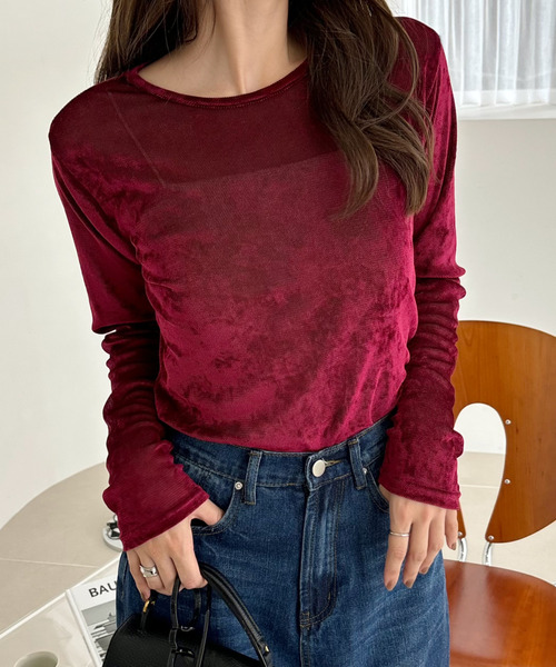 Ada.(エイダ)の「シアー ベロア クルーネック ロングスリーブ トップス(Tシャツ/カットソー・レディース・チャコール/ブラウン/ボルドー・FREE)」の18枚目の写真