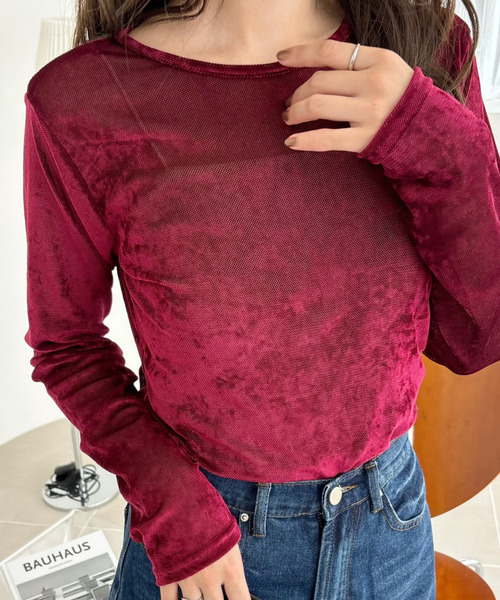 Ada.(エイダ)の「シアー ベロア クルーネック ロングスリーブ トップス(Tシャツ/カットソー・レディース・チャコール/ブラウン/ボルドー・FREE)」の19枚目の写真