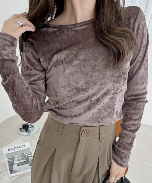 Ada.(エイダ)の「シアー ベロア クルーネック ロングスリーブ トップス(Tシャツ/カットソー・レディース・チャコール/ブラウン/ボルドー・FREE)」の12枚目の写真