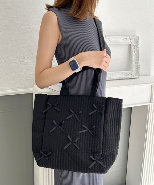 Julia Boutique(ジュリアブティック)の「2WAYリボン付きトートバッグ/24630(トートバッグ・レディース・グレー/ブラック・ONE)」の10枚目の写真