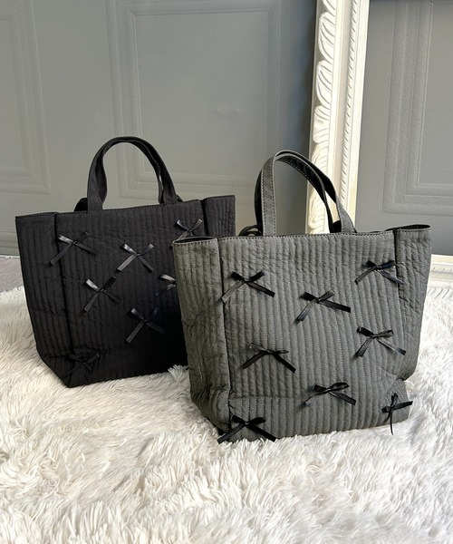 Julia Boutique(ジュリアブティック)の「2WAYリボン付きトートバッグ/24630(トートバッグ・レディース・グレー/ブラック・ONE)」の6枚目の写真