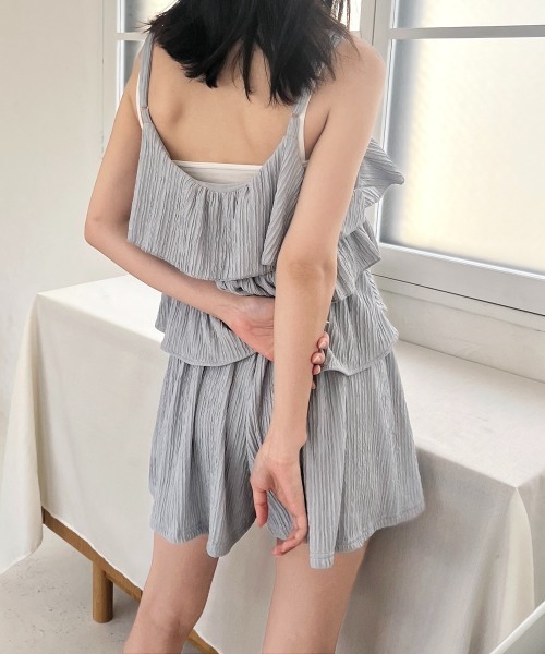 Rejoule(リジュール)の「2点セットルームウェア シフォンキャミソール&ショートパンツセット(ルームウェア/パジャマ・レディース・ブルー/ブラック/アイボリー・FREE)」の11枚目の写真