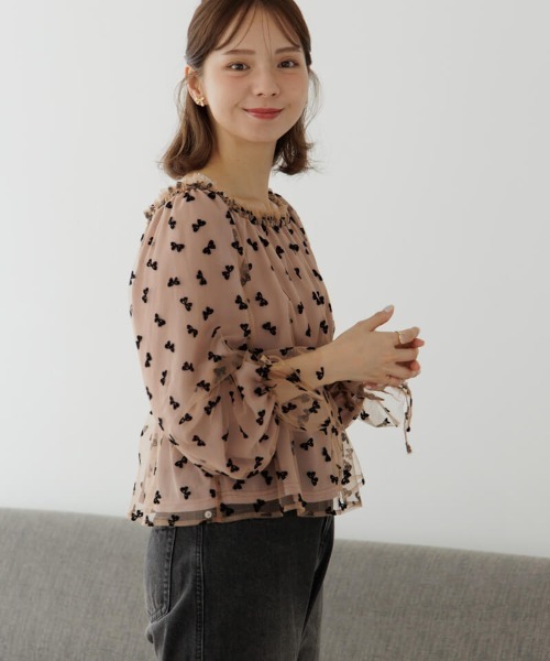 flower（フラワー）の「チュールリボンブラウス（シャツ/ブラウス・レディース・ベージュ/ブラック・FREE）」の3枚目の写真