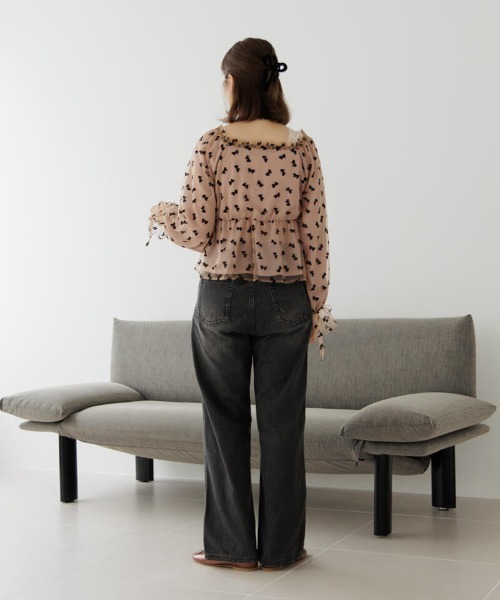 flower（フラワー）の「チュールリボンブラウス（シャツ/ブラウス・レディース・ベージュ/ブラック・FREE）」の7枚目の写真