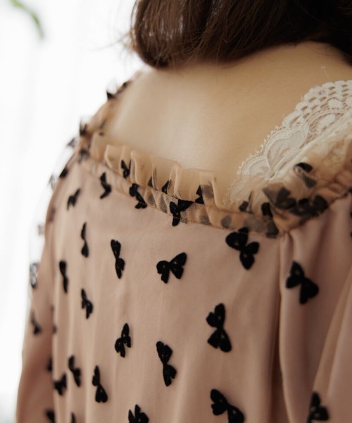 flower（フラワー）の「チュールリボンブラウス（シャツ/ブラウス・レディース・ベージュ/ブラック・FREE）」の10枚目の写真