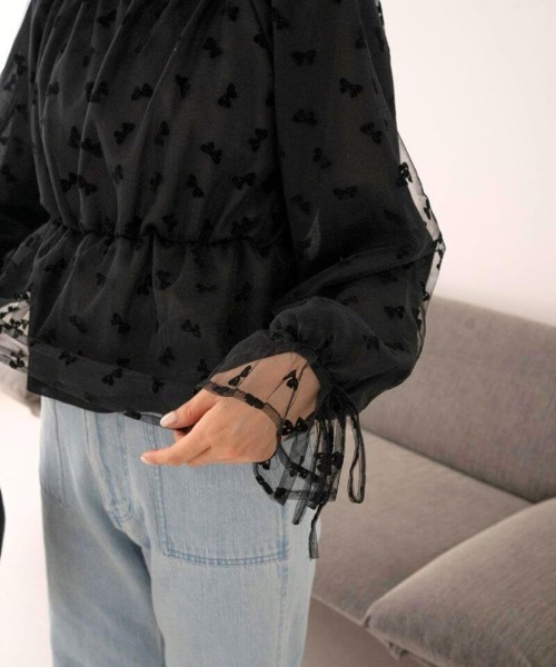 flower（フラワー）の「チュールリボンブラウス（シャツ/ブラウス・レディース・ベージュ/ブラック・FREE）」の12枚目の写真
