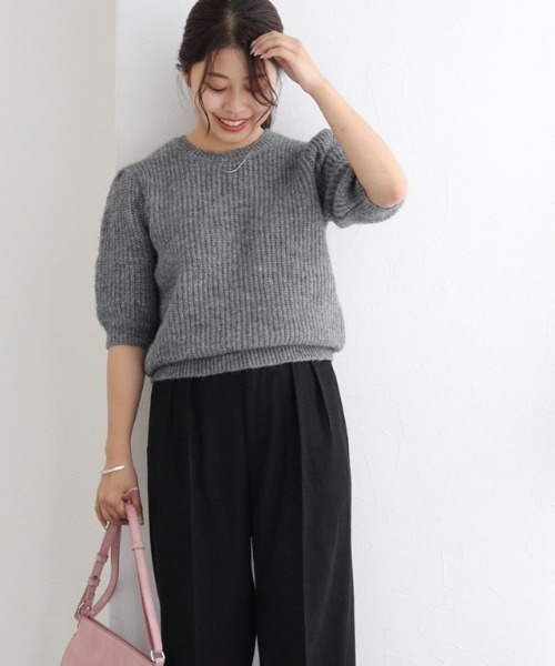 お値下げ　45R パフスリーブ　ニットセーター　フリーサイズ ur's ニット セーター 襟付きパフスリーブニット レディース