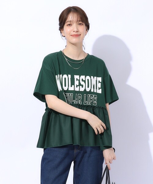 Cutie Blonde（キューティーブロンド）の「一枚でこなれ見え 裾フリル切り替えTシャツ（Tシャツ/カットソー・レディース・ホワイト系/チャコールグレー/モスグリーン・02/03/04）」の13枚目の写真