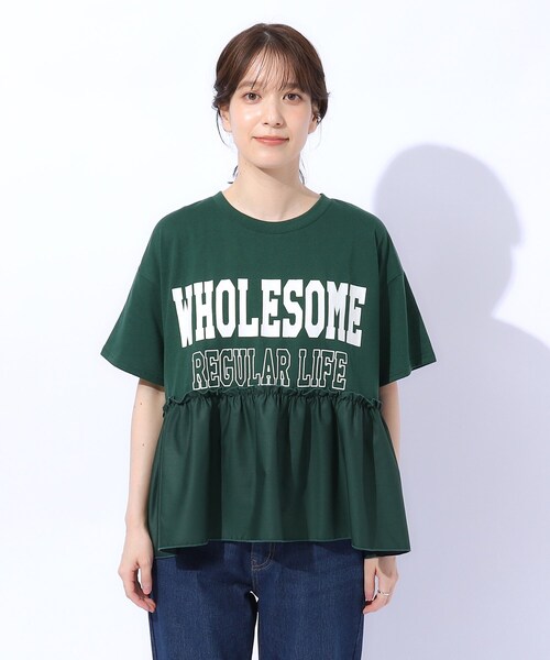 Cutie Blonde（キューティーブロンド）の「一枚でこなれ見え 裾フリル切り替えTシャツ（Tシャツ/カットソー・レディース・ホワイト系/チャコールグレー/モスグリーン・02/03/04）」の16枚目の写真