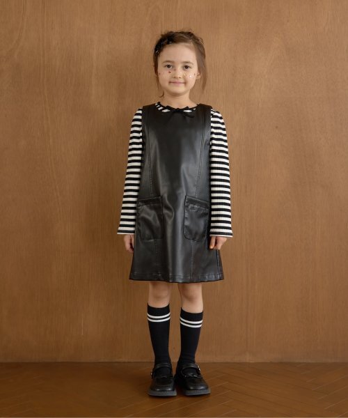 Lycee mine（リセマイン）の「【やわらか合皮】ジャンパースカート（ジャンパースカート・キッズ・ブラック・100cm/110cm/120cm/130cm/140cm/150cm）」の6枚目の写真