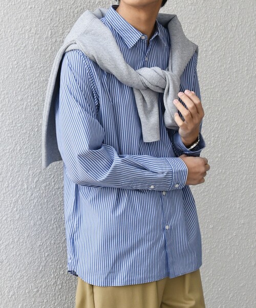 SHIPS any(シップス エニィ)の「SHIPS any: ストライプ / ソリッド リラックス レギュラーカラー シャツ 26AW◇(シャツ/ブラウス・メンズ・ホワイト/ブルー/ネイビー/ライトブルー/ダークブルー/グレー系/ダークグレー/コバルトブルー/ロイヤルブルー/グレー/ブルー系・X-LARGE/LARGE/MEDIUM/SMALL)」の9枚目の写真