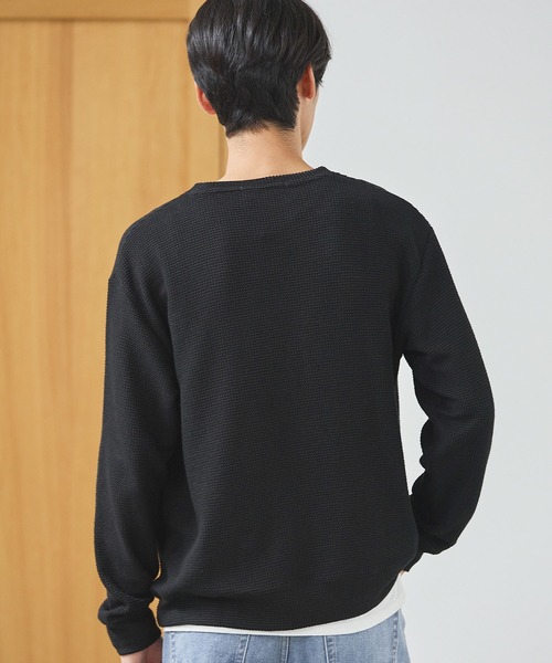 コットンジャガード長袖クルーネックニット（ニット/セーター