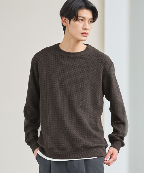 コットンジャガード長袖クルーネックニット（ニット/セーター
