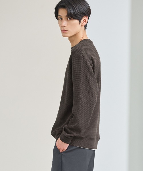 コットンジャガード長袖クルーネックニット（ニット/セーター
