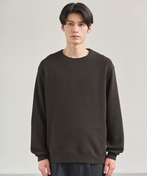 コットンジャガード長袖クルーネックニット（ニット/セーター