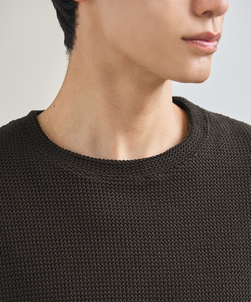 コットンジャガード長袖クルーネックニット（ニット/セーター