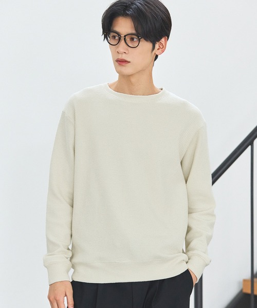 コットンジャガード長袖クルーネックニット（ニット/セーター