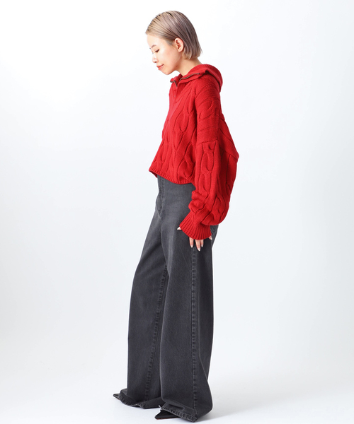 AP STUDIO（エーピーストゥディオ）の「ケーブルジップニット（ニット/セーター・レディース・レッド/チャコールグレー・FREE）」の6枚目の写真