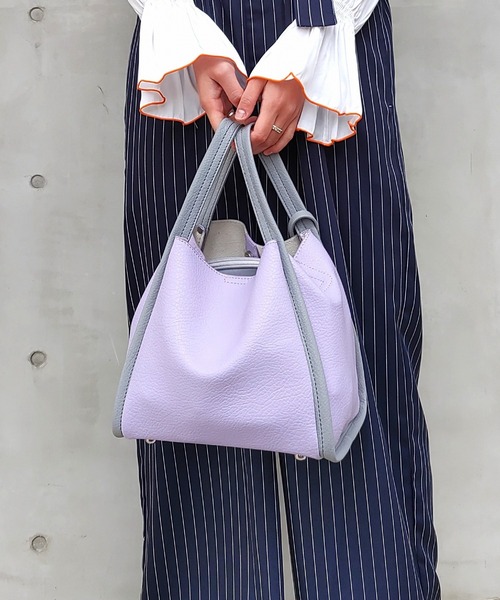 Q（キュー）の「ミニショルダー付きソフトレザー調バッグ（トートバッグ・レディース・ラベンダー/ベージュ/ライトブルー・ONE SIZE）」の3枚目の写真