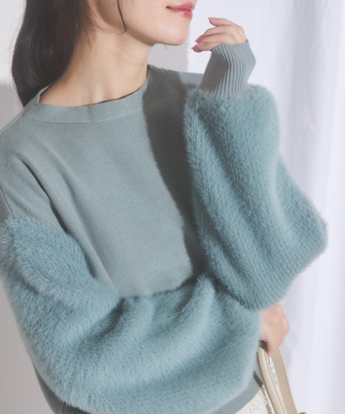 tocco closet(トッコ クローゼット)の「【ZOZO限定】スリーブファーニット(ニット/セーター・レディース・ベージュ/ブラウン/ライトグリーン/ブラック・M)」の4枚目の写真