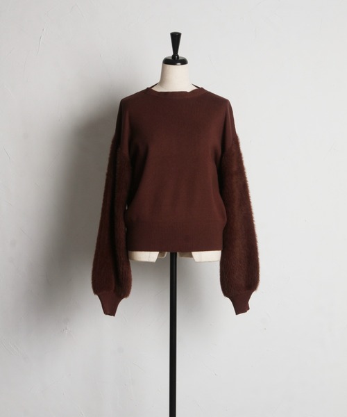 tocco closet(トッコ クローゼット)の「【ZOZO限定】スリーブファーニット(ニット/セーター・レディース・ベージュ/ブラウン/ライトグリーン/ブラック・M)」の6枚目の写真