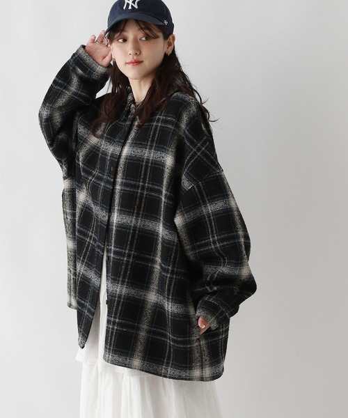 RAGEBLUE（レイジブルー）の「裏起毛ブークレオーバーチェックシャツアウター（シャツ/ブラウス・レディース・ライトグレー系/ブラック系/ブラウン系・FREE）」の8枚目の写真