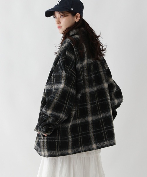 RAGEBLUE（レイジブルー）の「裏起毛ブークレオーバーチェックシャツアウター（シャツ/ブラウス・レディース・ライトグレー系/ブラック系/ブラウン系・FREE）」の9枚目の写真