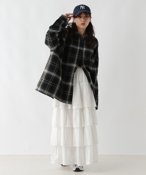RAGEBLUE（レイジブルー）の「裏起毛ブークレオーバーチェックシャツアウター（シャツ/ブラウス・レディース・ライトグレー系/ブラック系/ブラウン系・FREE）」の4枚目の写真