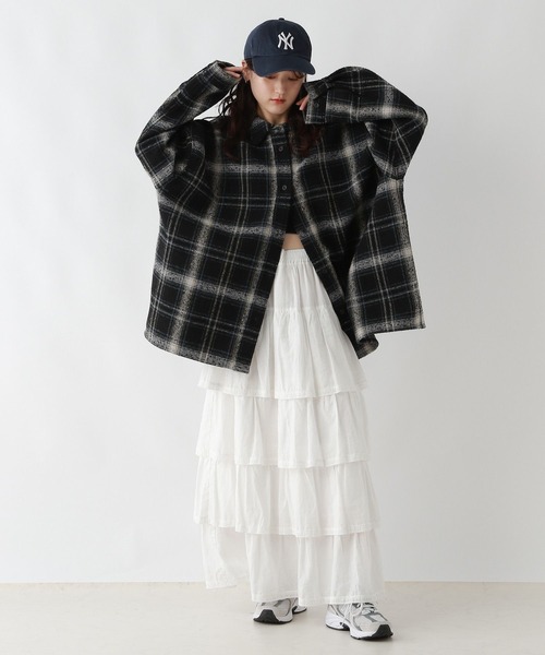 RAGEBLUE（レイジブルー）の「裏起毛ブークレオーバーチェックシャツアウター（シャツ/ブラウス・レディース・ライトグレー系/ブラック系/ブラウン系・FREE）」の5枚目の写真