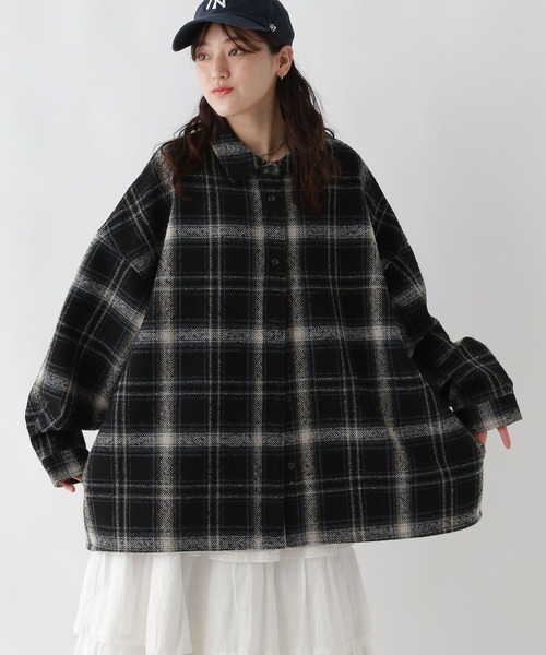 RAGEBLUE（レイジブルー）の「裏起毛ブークレオーバーチェックシャツアウター（シャツ/ブラウス・レディース・ライトグレー系/ブラック系/ブラウン系・FREE）」の6枚目の写真