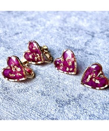 【Willija】金属アレルギー対応《葉重》花びらと金箔のハートイヤリング(MA)