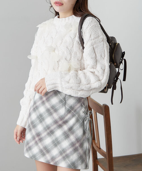 OLIVE des OLIVE（オリーブデオリーブ）の「チュールリボン付ニット（ニット/セーター・レディース・オフホワイト/サックスブルー/チャコールグレー・FREE）」の14枚目の写真