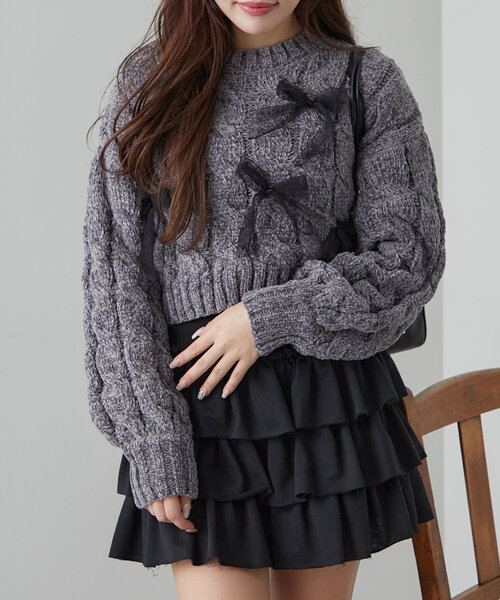 OLIVE des OLIVE（オリーブデオリーブ）の「チュールリボン付ニット（ニット/セーター・レディース・オフホワイト/サックスブルー/チャコールグレー・FREE）」の17枚目の写真