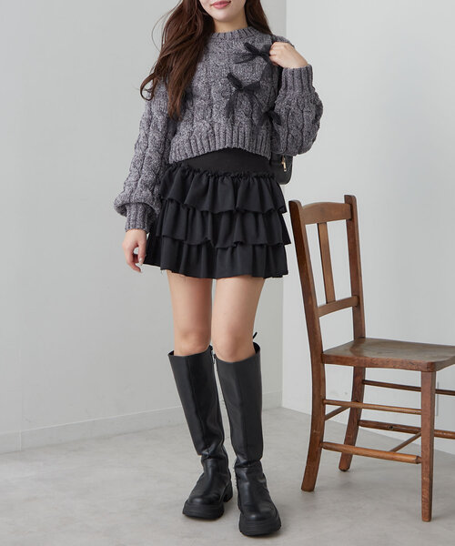 OLIVE des OLIVE（オリーブデオリーブ）の「チュールリボン付ニット（ニット/セーター・レディース・オフホワイト/サックスブルー/チャコールグレー・FREE）」の19枚目の写真