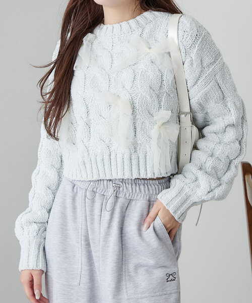 OLIVE des OLIVE（オリーブデオリーブ）の「チュールリボン付ニット（ニット/セーター・レディース・オフホワイト/サックスブルー/チャコールグレー・FREE）」の8枚目の写真