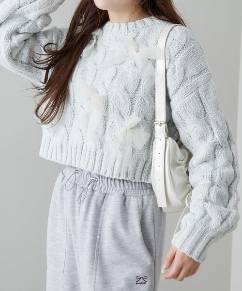 OLIVE des OLIVE（オリーブデオリーブ）の「チュールリボン付ニット（ニット/セーター・レディース・オフホワイト/サックスブルー/チャコールグレー・FREE）」の9枚目の写真