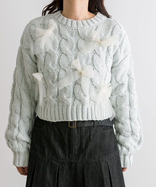 OLIVE des OLIVE（オリーブデオリーブ）の「チュールリボン付ニット（ニット/セーター・レディース・オフホワイト/サックスブルー/チャコールグレー・FREE）」の11枚目の写真