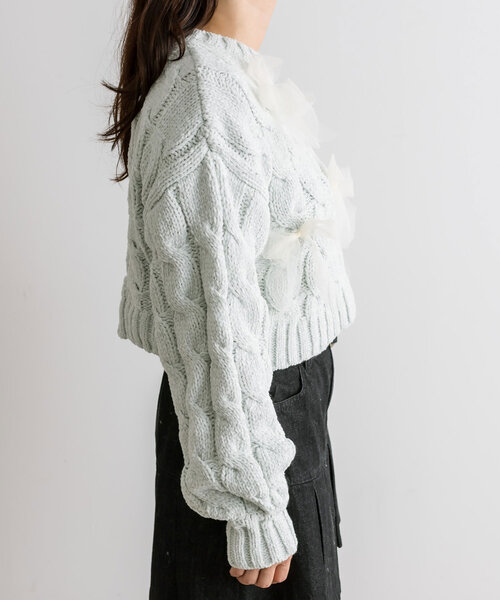 OLIVE des OLIVE（オリーブデオリーブ）の「チュールリボン付ニット（ニット/セーター・レディース・オフホワイト/サックスブルー/チャコールグレー・FREE）」の12枚目の写真