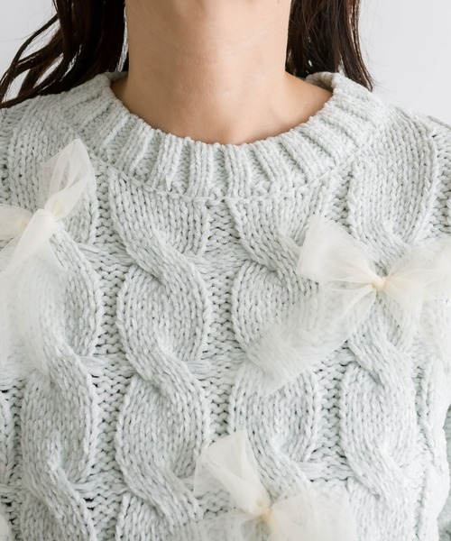 OLIVE des OLIVE（オリーブデオリーブ）の「チュールリボン付ニット（ニット/セーター・レディース・オフホワイト/サックスブルー/チャコールグレー・FREE）」の22枚目の写真