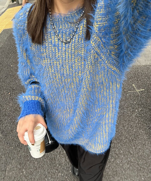 CIAOPANIC（チャオパニック）の「カラーシャギーラグランニット（ニット/セーター・レディース・ネイビー/アイボリー/ブルー/グレー/レッド/グリーン・ONE SIZE）」の5枚目の写真