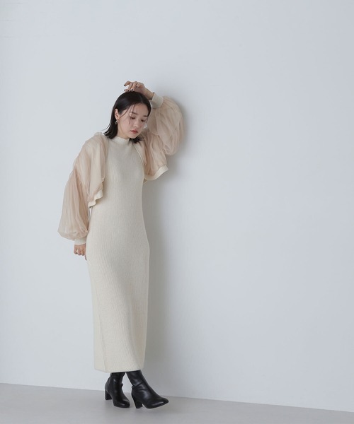 NATURAL BEAUTY BASIC（ナチュラルビューティーベーシック）の「◇チュールカーデ＆ニットワンピセット（ワンピース・レディース・グレー系その他/ホワイト系その他・MEDIUM/P/S）」の3枚目の写真