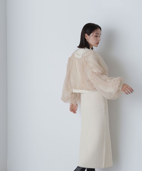 NATURAL BEAUTY BASIC（ナチュラルビューティーベーシック）の「◇チュールカーデ＆ニットワンピセット（ワンピース・レディース・グレー系その他/ホワイト系その他・MEDIUM/P/S）」の4枚目の写真