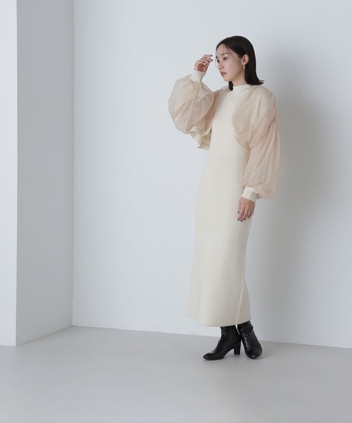 NATURAL BEAUTY BASIC（ナチュラルビューティーベーシック）の「◇チュールカーデ＆ニットワンピセット（ワンピース・レディース・グレー系その他/ホワイト系その他・MEDIUM/P/S）」の5枚目の写真